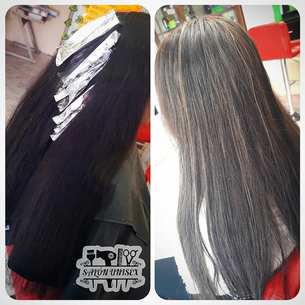 Cambio de color de cabello, antes y después